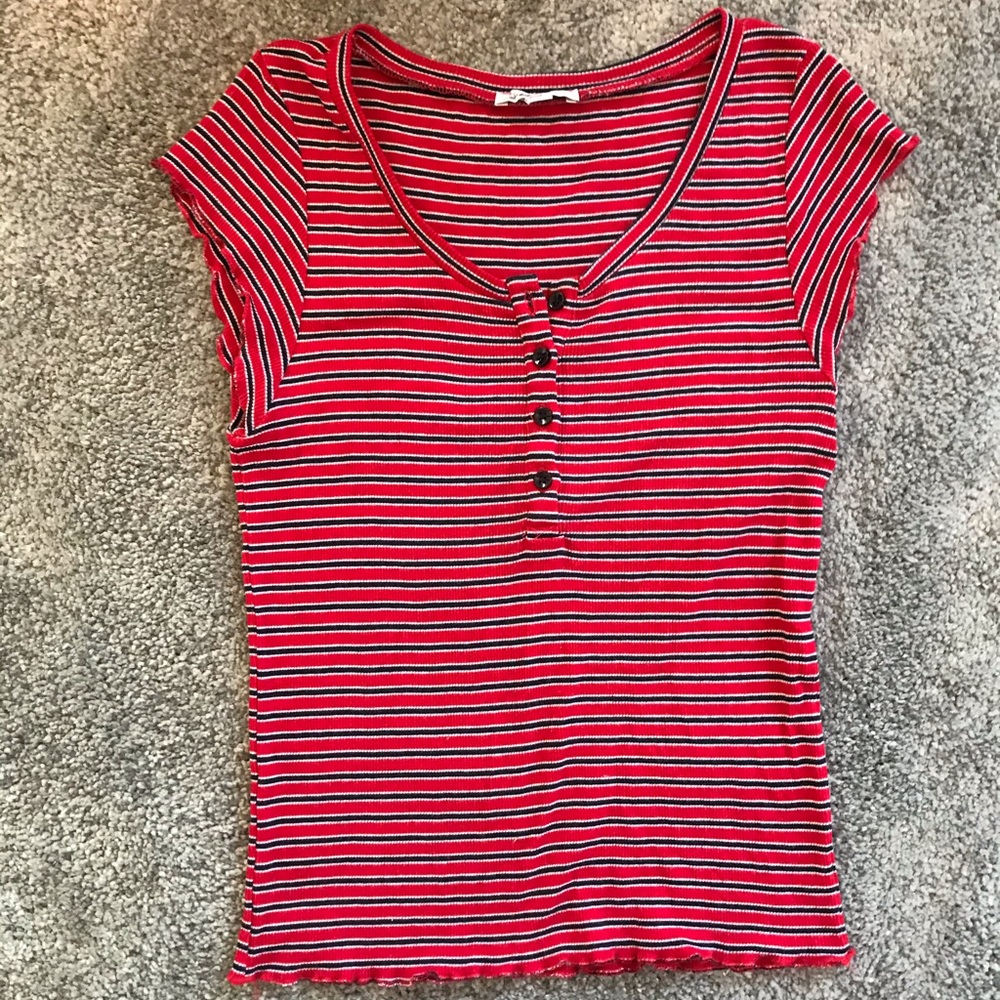 Red striped button down t shirt